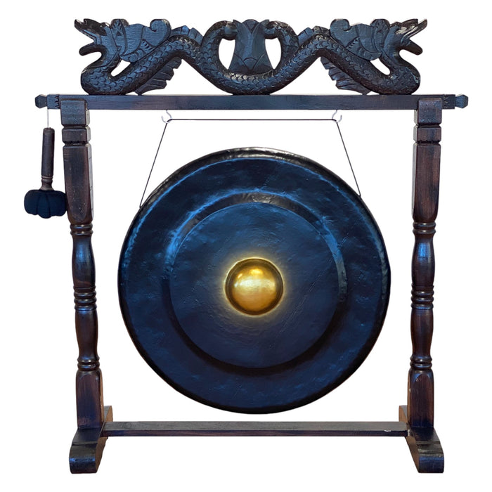 Großer Gong auf antikbraunem Ständer - Schwarz 80cm