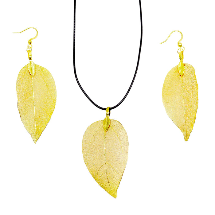 Halsketten- und Ohrring-Set „Bravery Leaf“ – Gold
