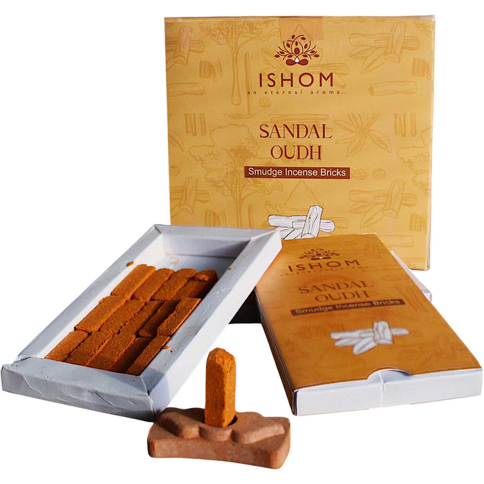 ISHOM Incense Smudge Bricks and Burner - Sandal Oudh