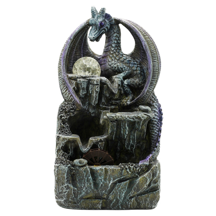 Tabletop Water Feature - Purple Dragon, Crystal Ball & Water Wheel