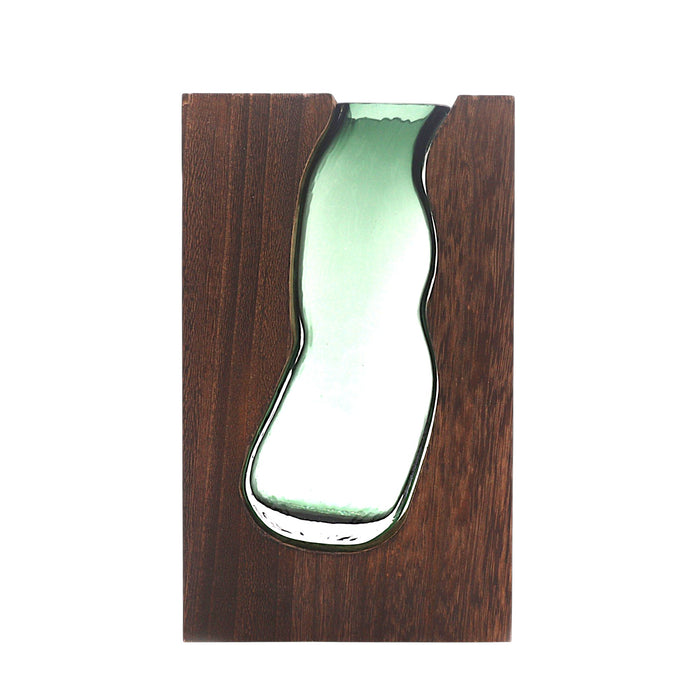 Dunkle Holzvase aus Tung-Holz und Glas / Terrarium