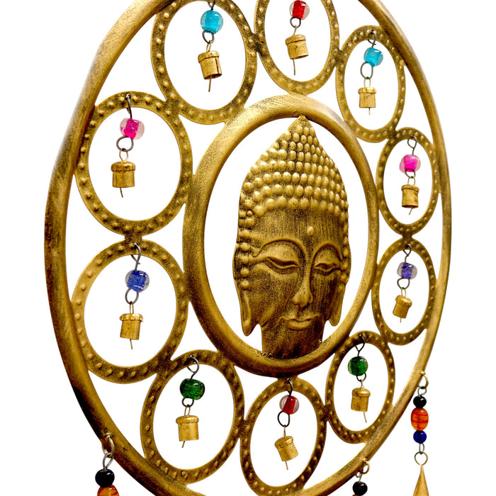 Großes indisches Messing-Klangspiel – Buddha-Gesicht mit 15 Glocken