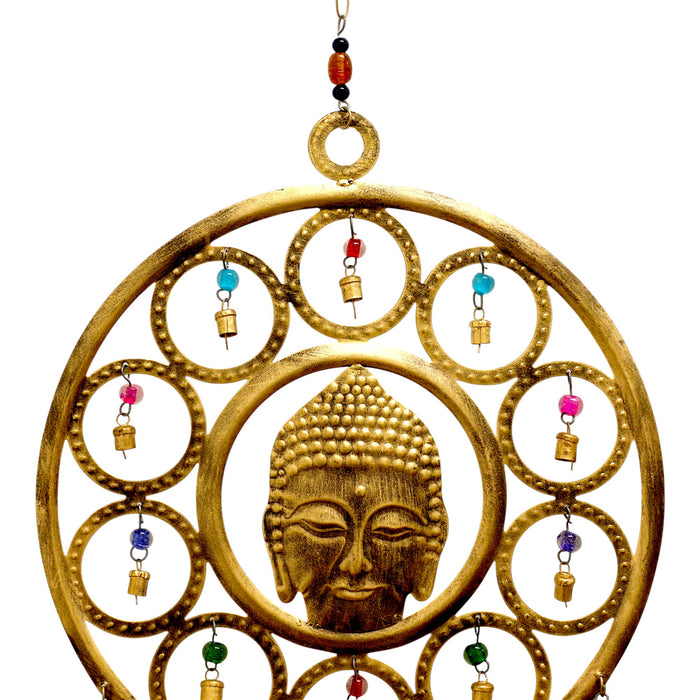 Großes indisches Messing-Klangspiel – Buddha-Gesicht mit 15 Glocken