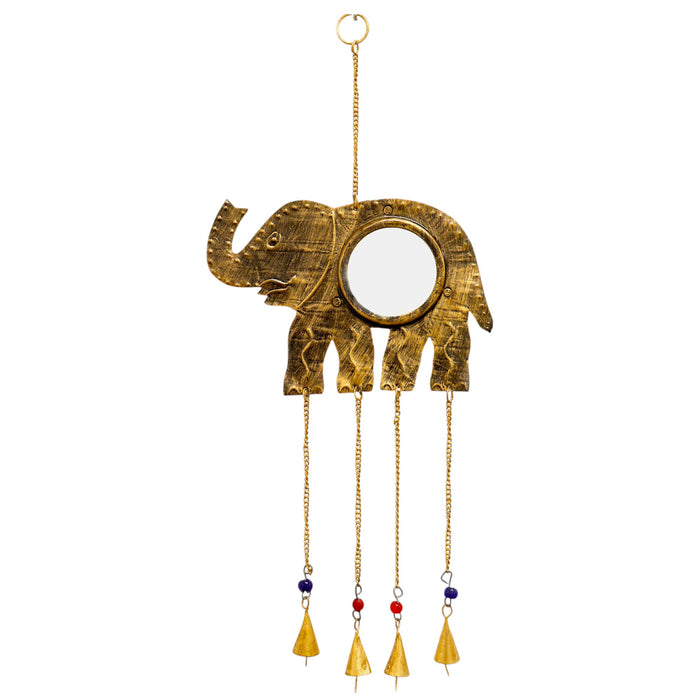 Indische Messingklangspiele - Elefant mit Spiegel & 4 Glöckchen
