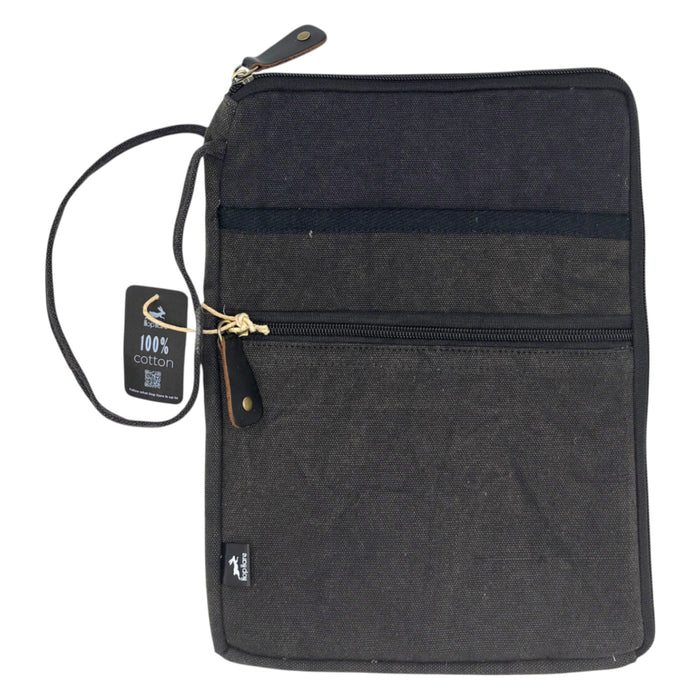 Große Laptoptasche aus Leinen – Anthrazit Stonewash
