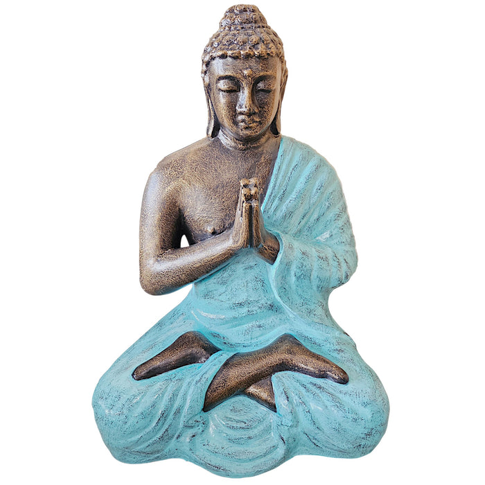 Mittelgroße/Große Buddha-Statue, betend, Türkis & Gold - 1,2 m