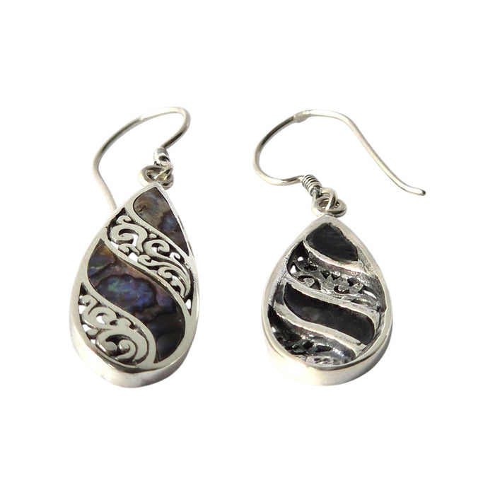 Boucles d'oreilles en argent sterling et ormeau - Goutte d'eau longue
