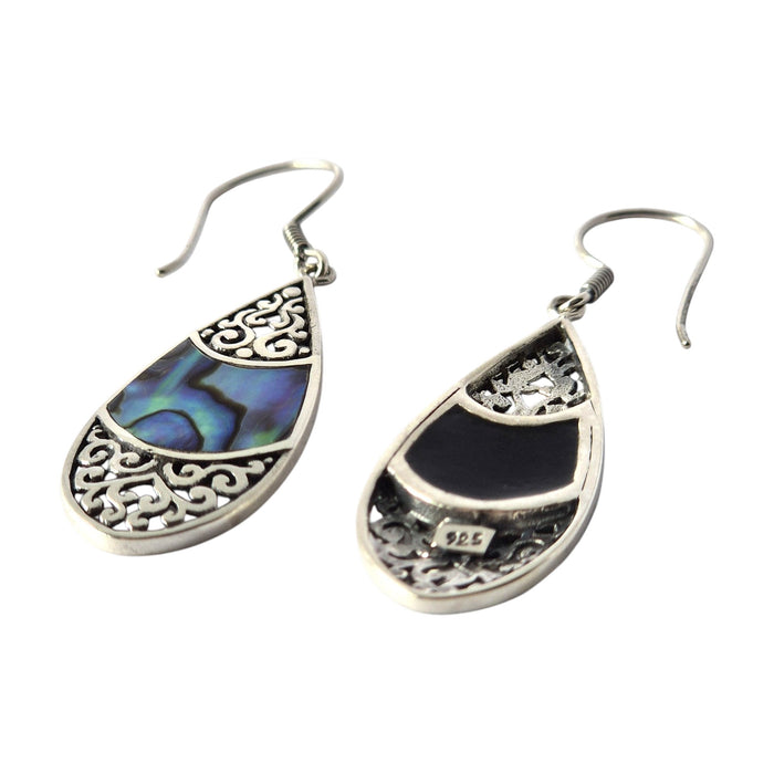 Boucles d'oreilles en argent sterling et ormeau - Goutte ovale