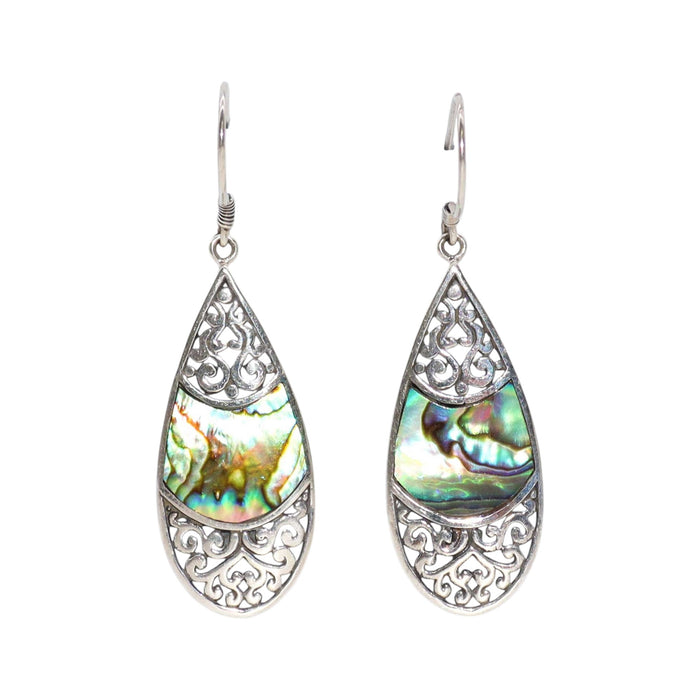 Boucles d'oreilles en argent sterling et ormeau - Goutte ovale