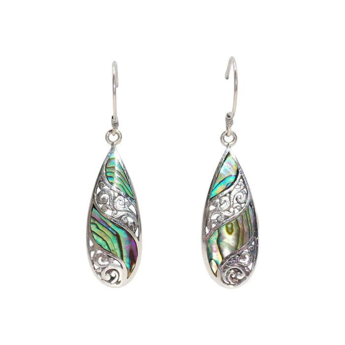 Boucles d'oreilles en argent sterling et ormeau - Goutte d'eau longue
