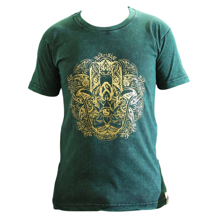 T-Shirt aus Stonewashed-Baumwolle – Hamsa, Grün (S)