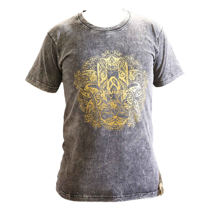 Stonewashed Baumwoll-T-Shirt – Hamsa, Dunkelgrau (XL)