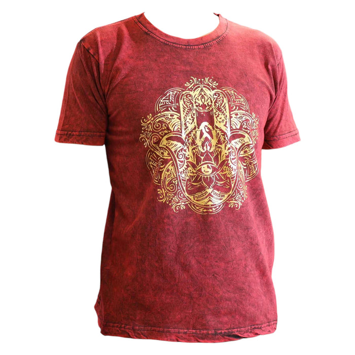 Stonewashed Baumwoll-T-Shirt – Hamsa, Bordeauxrot (Medium)