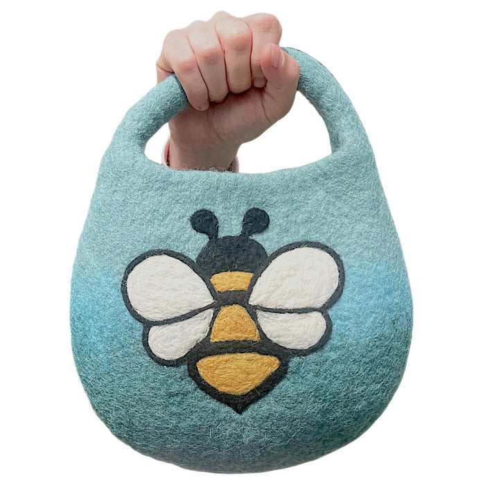 Wassergefilzte Tasche - Biene, Blaugrün