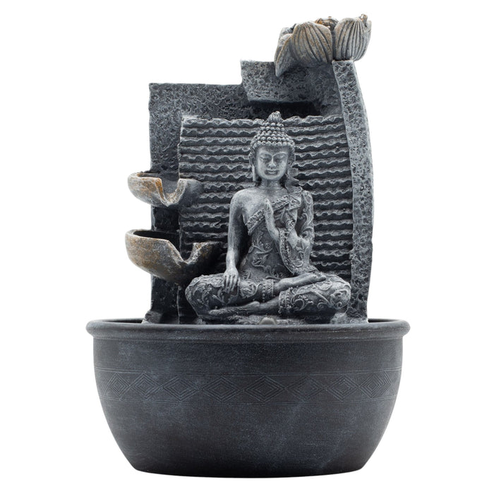 Tabletop Water Feature - Buddha, Lotus Flower & Cascading Pots