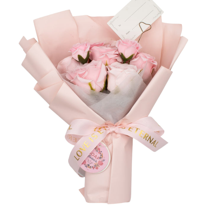 Soap Flower Bouquet with Gift Card - Pink Roses - "Love is Eternal"
