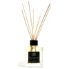 Clear glass 200ml basil and maychang reed diffuser with black cap pale yellow eco-mineral oil base and wooden reeds
