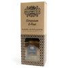 200ml geranium and rose essential oil reed diffuser with amber eco-mineral oil base and rattan sticks in patterned box
