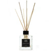 Clear glass 200ml lavender and fennel essential oil reed diffuser with black cap and light wooden rattan sticks