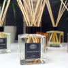Clear glass 200ml lavender and fennel essential oil reed diffuser with black cap and rattan sticks for sweet fennel scent