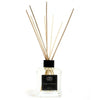 Clear glass 200ml petitgrain and rosewood essential oil reed diffuser with black cap and light wooden rattan sticks