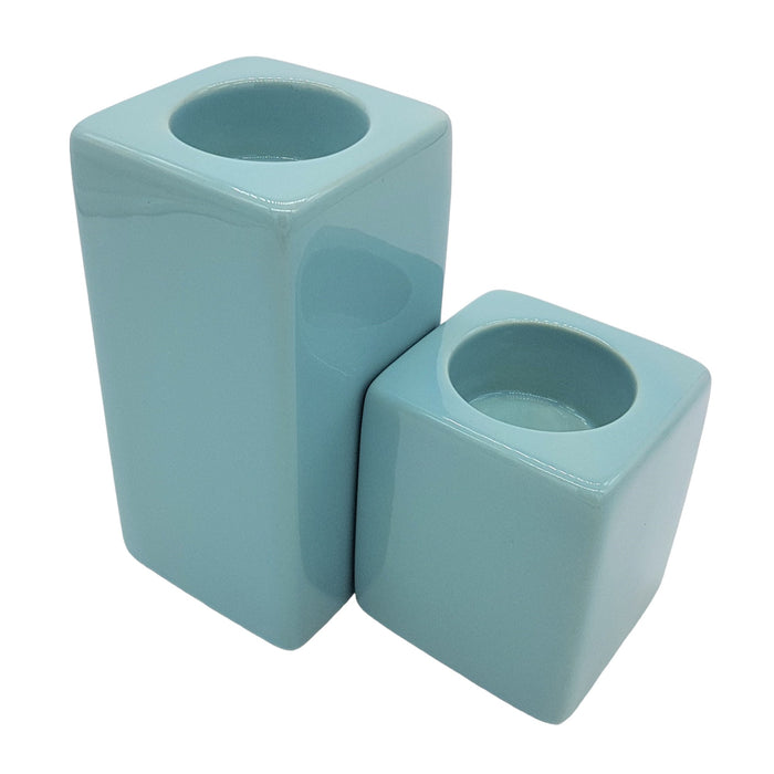 Contemporary Pale Blue Square Ceramic Tealight Holder - Two Sizes