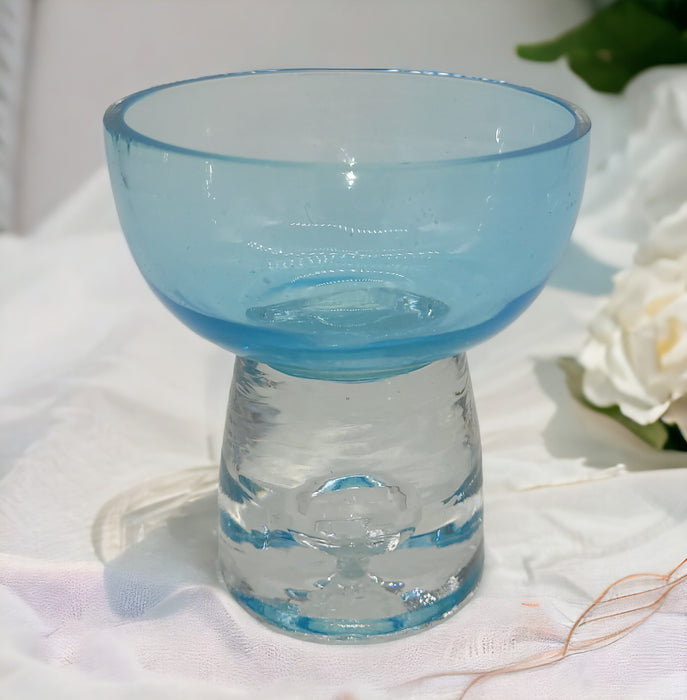 Glass Candle & Tealight Holder - Clear with Pale Blue Bowl
