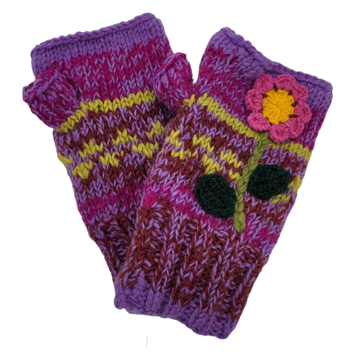 100% Wool Flower Design Handwarmer Gloves (Adult)