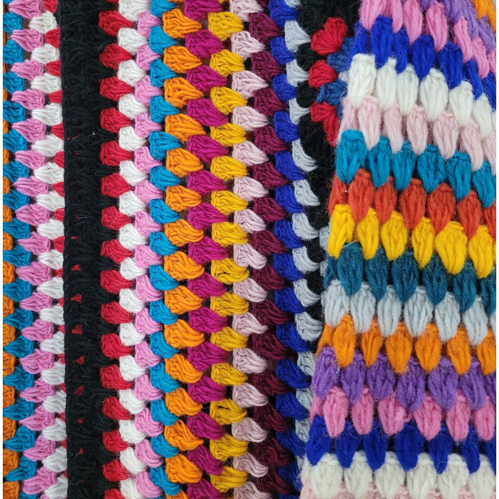 GRINGO FAIRTRADE 100% Wool Maxi Crochet-Knit Open Cardigan - Black/Multicolour