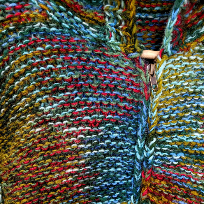 GRINGO FAIRTRADE 100% Wool Knitted Hoodie - Green/Blue Multi-Tonal