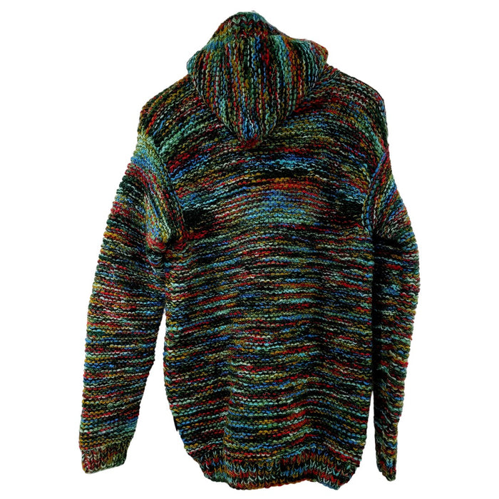GRINGO FAIRTRADE 100% Wool Knitted Hoodie - Green/Blue Multi-Tonal