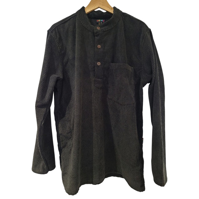 GRINGO FAIRTRADE Cord Grandad Shirt - Black