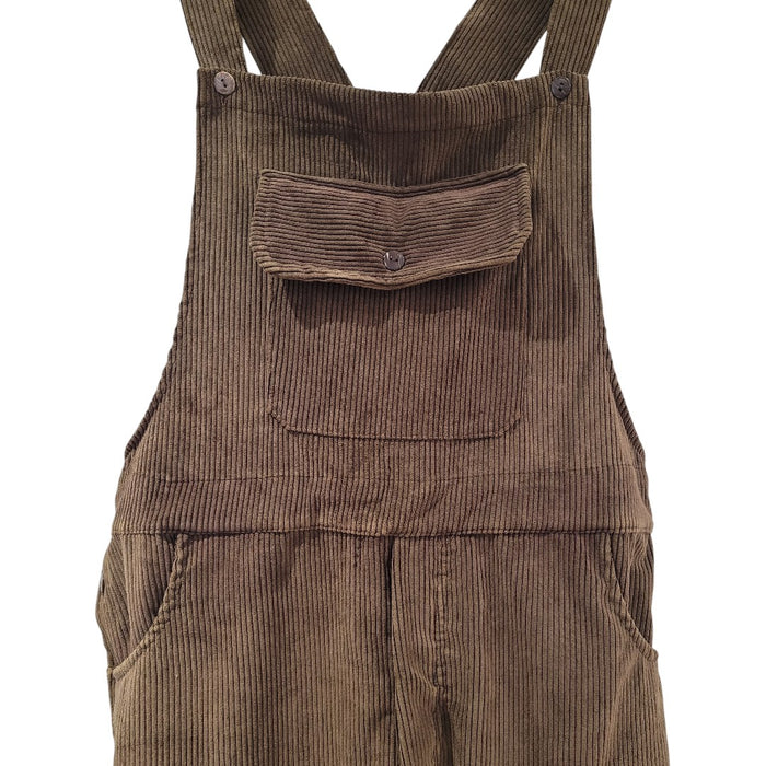 GRINGO FAIRTRADE Long Jumbo Cord Dungarees - Chocolate