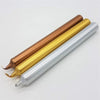 Three metallic 21cm non-drip bistro dinner candles in copper gold and silver sold individually