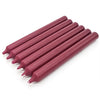 Six burgundy wax 21cm non-drip bistro dinner candles with smooth tapered bodies sold individually