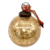 3 inch large champagne crackle glass bauble with golden crackle effect bronze cap and orange sheer ribbon tied around it