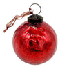 3 inch large red crackle glass christmas bauble with a vibrant crackled finish and black metal cap