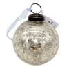 3 inch large silver crackle glass Christmas tree bauble ornament with black metal cap and light blue ribbon hanging