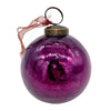 A shimmering mulberry glass christmas bauble with crackled finish and gold metal cap for holiday decor