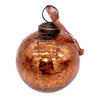 Copper-colored 3 inch crackle glass christmas bauble with a crackled finish and sheer ribbon on top