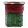 Watermelon daquiri skin body sugar scrub in a clear jar with silver lid showing red and green gradient texture for dry skin