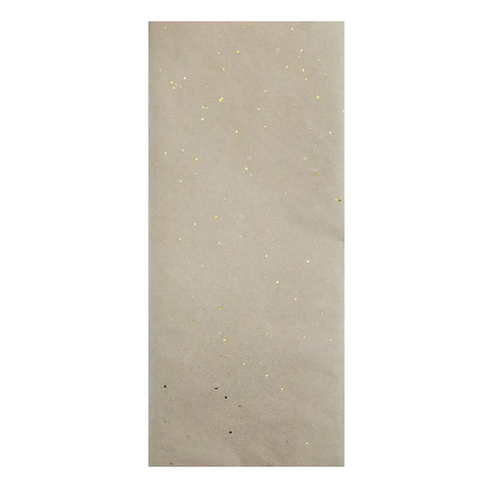 Beige textured tissue paper with scattered gold foil specks shown as part of six sheets gift wrap tissue paper set