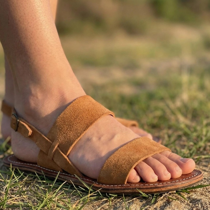 Women's Handmade Suede Leather Sandals - Double Strap/Ankle Strap (Sizes 5½ 6½ 7 8)