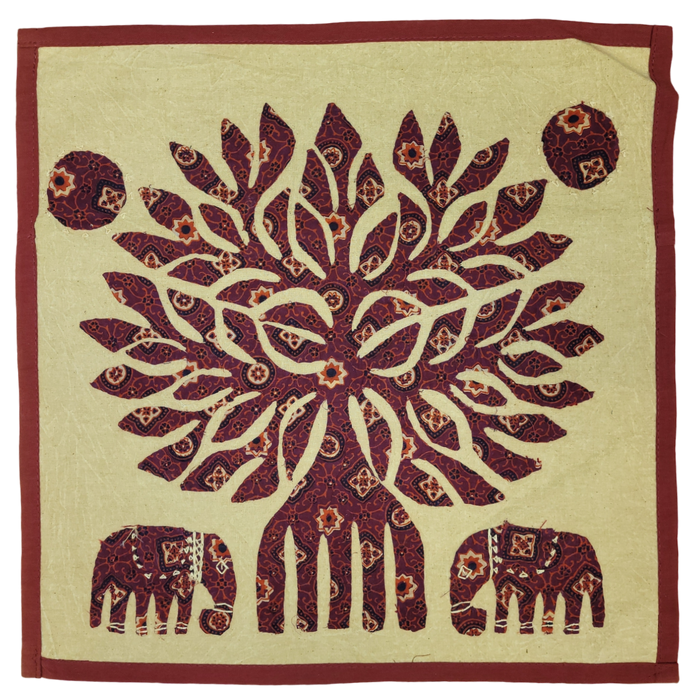 Indian Patchwork Cushion Cover - Elephants & Tree - Choice of Three Colours