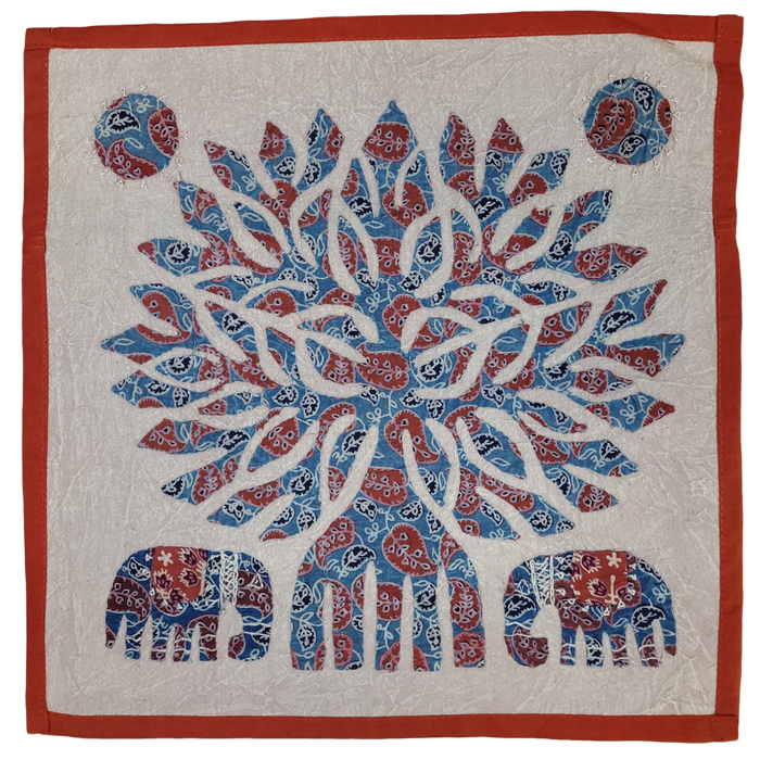 Indian Patchwork Cushion Cover - Elephants & Tree - Choice of Three Colours