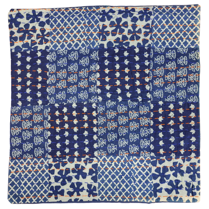 Traditional Blue 'Kantha' Patchwork Cushion Cover