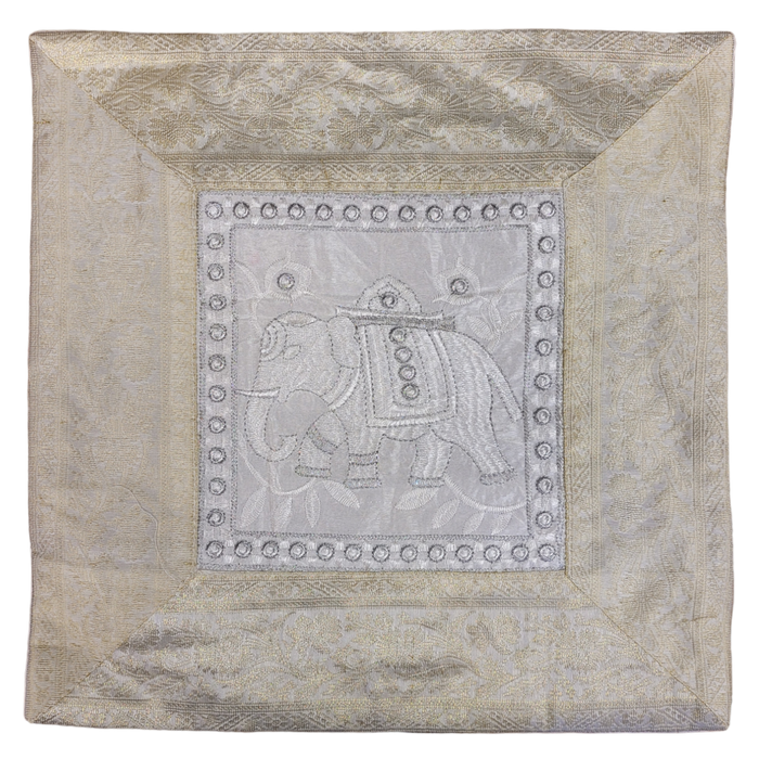 Metallic Thread Embroidered 'Elephant' Cushion Cover
