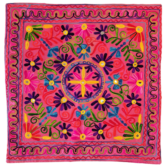 Indian Embroidered Cushion Cover - Flowers