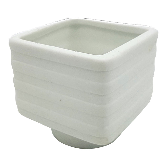 White Porcelain Tealight Holder - Banded Square Design