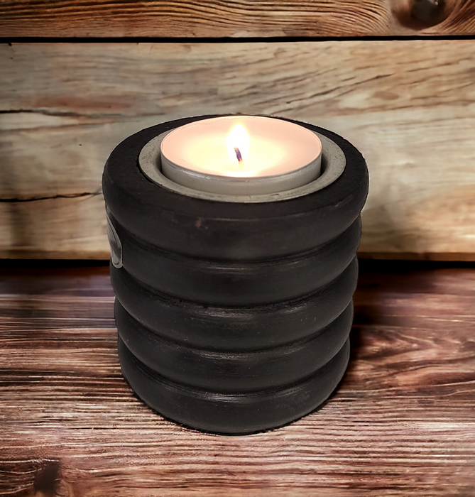 Short Ribbed Wooden Tealight Holder